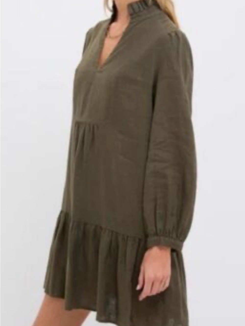 Tuckernuck Olive Palmerston Ruffle-Neck Dress